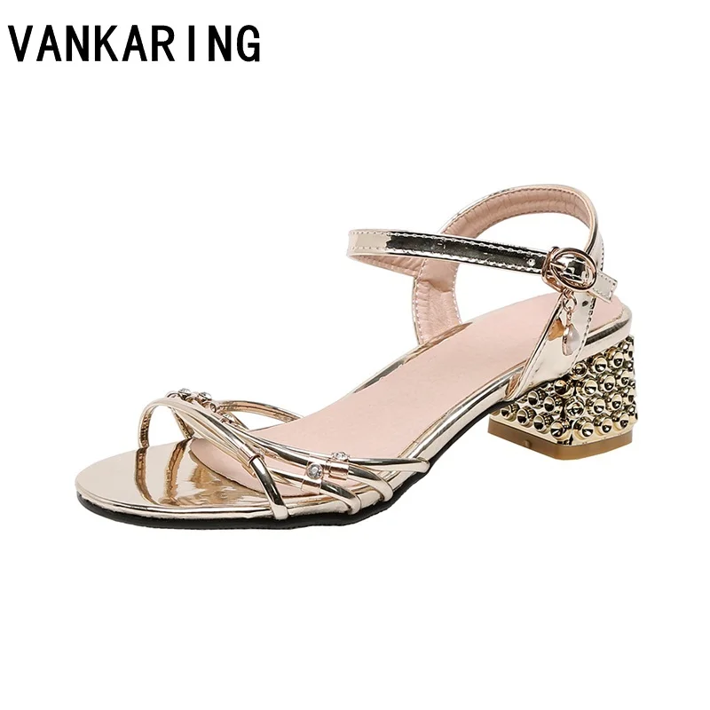 

gold silver casual women gladiator sandals PU leather open toe buckle rhinestones leisure party wedding shoes fashion sandals