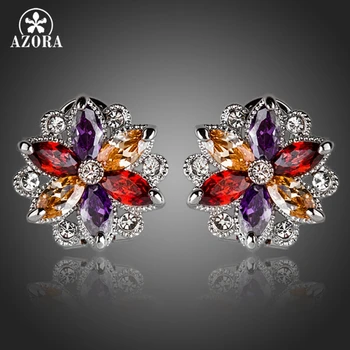 

AZORA Multicolour 6 Petals Flower Cubic Zirconia Stud Earrings TE0109