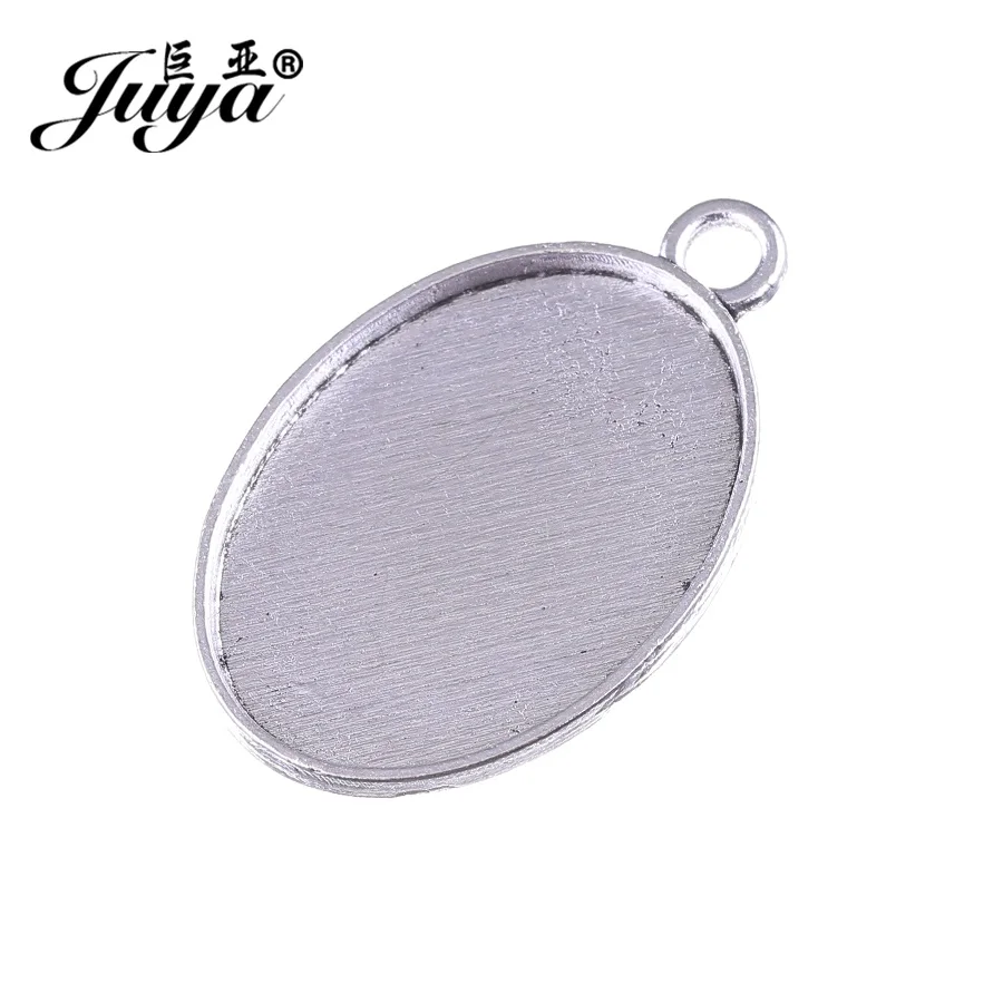 

JUYA Diy Jewelry 10pcs Vintage Antique Silver Color Zinc Alloy Suit 17X24mm Inner Size Oval Cameo Cabochon Base Setting AD0185