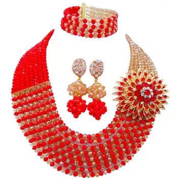 

Fashion Opaque Red Gold AB Beads Crystal Necklace Sets African Jewelry Set Nigerian Wedding Jewelry Sets 8JBK08