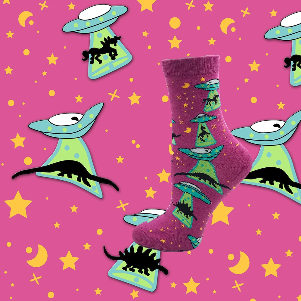 YEADU Women's Socks Harajuku 85% Cotton Cute Crazy Happy Cartoon Pink Sweet Funny Novelty Kawaii Cat Alien Unicorn for Girl