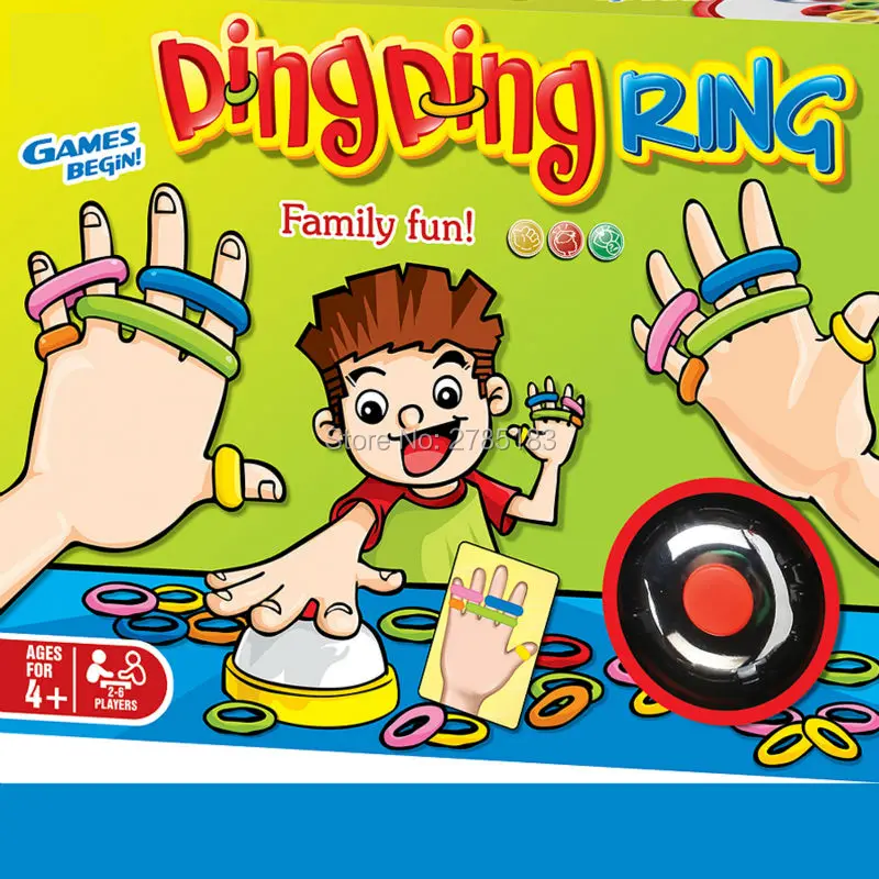 Ring Ding Toy Family Party Games Great Practical Gadgets Funny Challenge Bell with 24 pcs picture cards 60 pcs Hair Rings