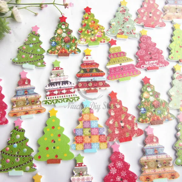 Christmas Buttons 144pcs Mixed Christmas Trees Wood Buttons Christmas
