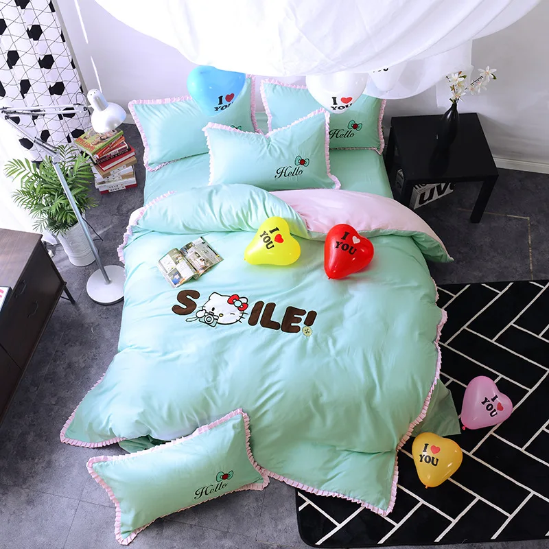 High quality Korean Princess Embroidery Bedding Set Bed Cover Bed Skirt