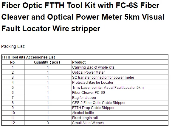 Волокно комплект инструментов для работы с оптическим кабелем FTTH с FC-6S волокно Кливер и оптический измеритель мощности 5 км Визуальный дефектоскоп для зачистки проводов