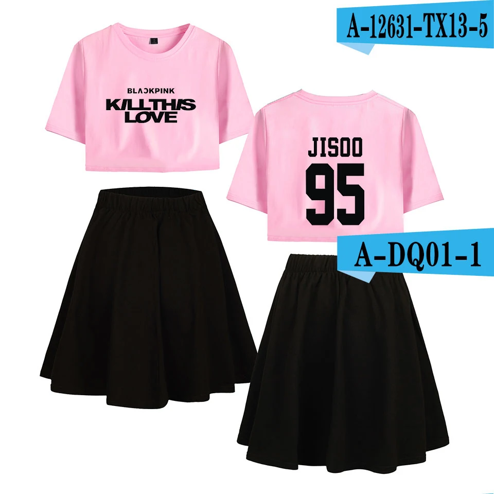 Черно-розовая юбка KILLTHISLOVE и футболка с коротким рукавом для женщин, Лидер продаж, топы Kpop, Повседневное платье с принтом в Корейском стиле для девочек, Новое поступление - Цвет: 7
