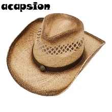 Унисекс ковбойская соломенная шляпа летние мужские и женские Западные Ковбойские шляпы ручная тканевая, соломенная шляпа дышащая пляжная джаз шляпа соломинки Sunhat A020