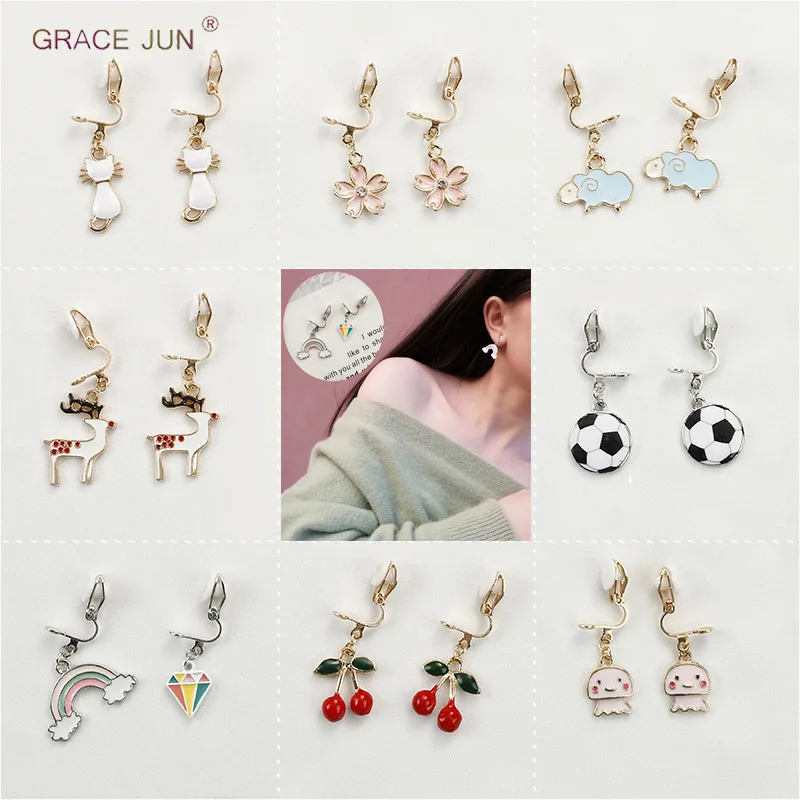 Бренд GRACE JUN милые серьги в Корейском стиле клипсы без пирсинга для детей