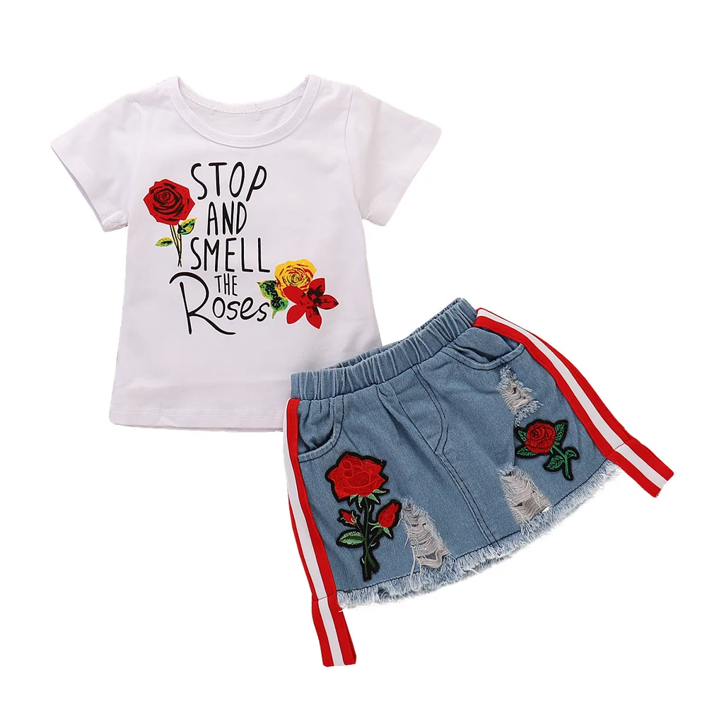 

#LHG58 Baby Girls Rose Embroidery Tops + Skirts