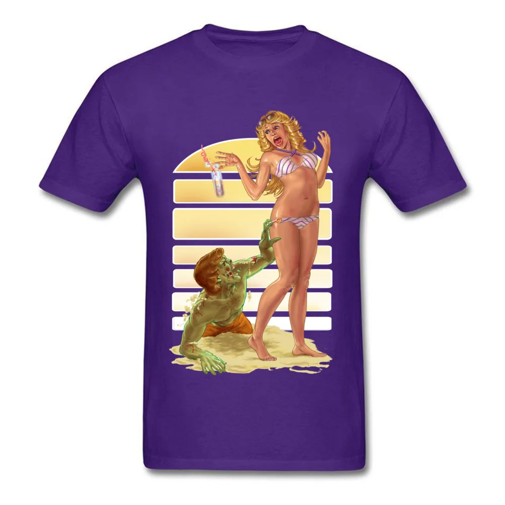 Party Beach Zombie Round Collar T Shirts Father Day T Shirt Short Sleeve for Men Coupons Cotton Comics Tshirts Beach Zombie purple