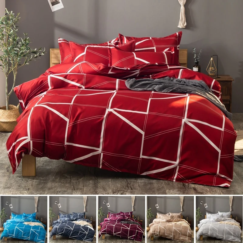 

LANGRIA Bedding Set Linen Set Luxury Geometry Soft Microfiber Bed Set Colorful Duvet Cover Set Pillowcase Set 5 Sizes