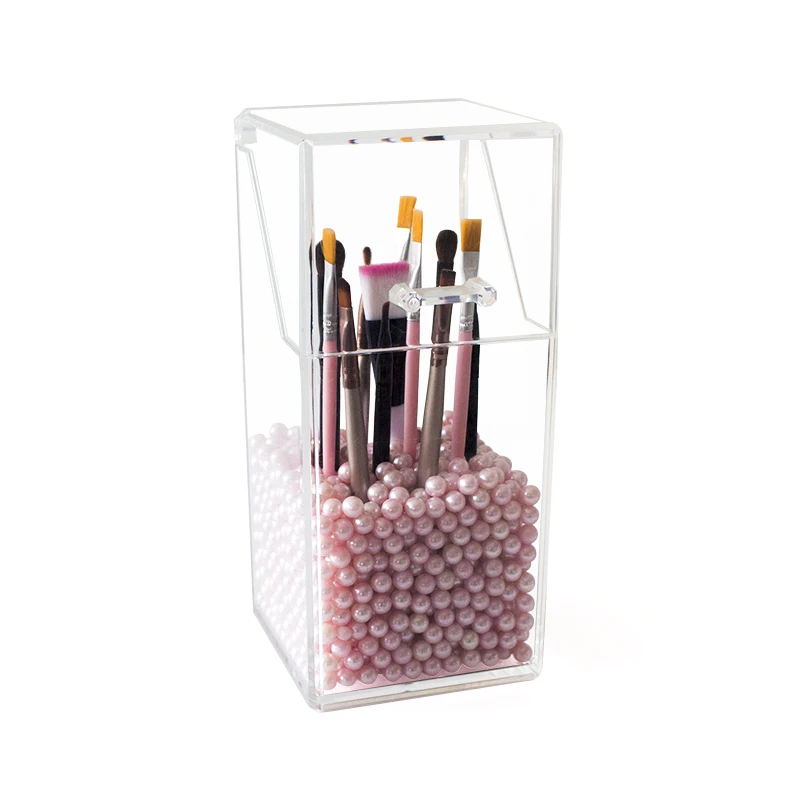 

New Clear Acrylic Make Up Organizer Cosmetic Brush Storage Box Makeup Storage Case With Cover Plastic Storage Box