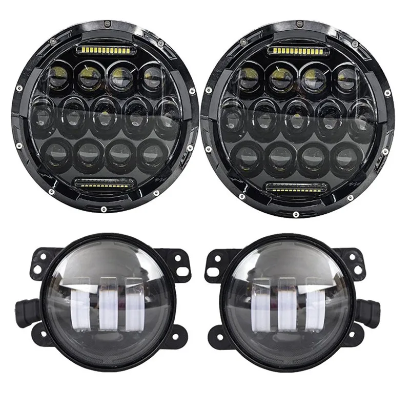 7 Inch LED Headlights with White DRL + 4INCH LED Auxiliary fog lamps for Jeep Wrangler Front