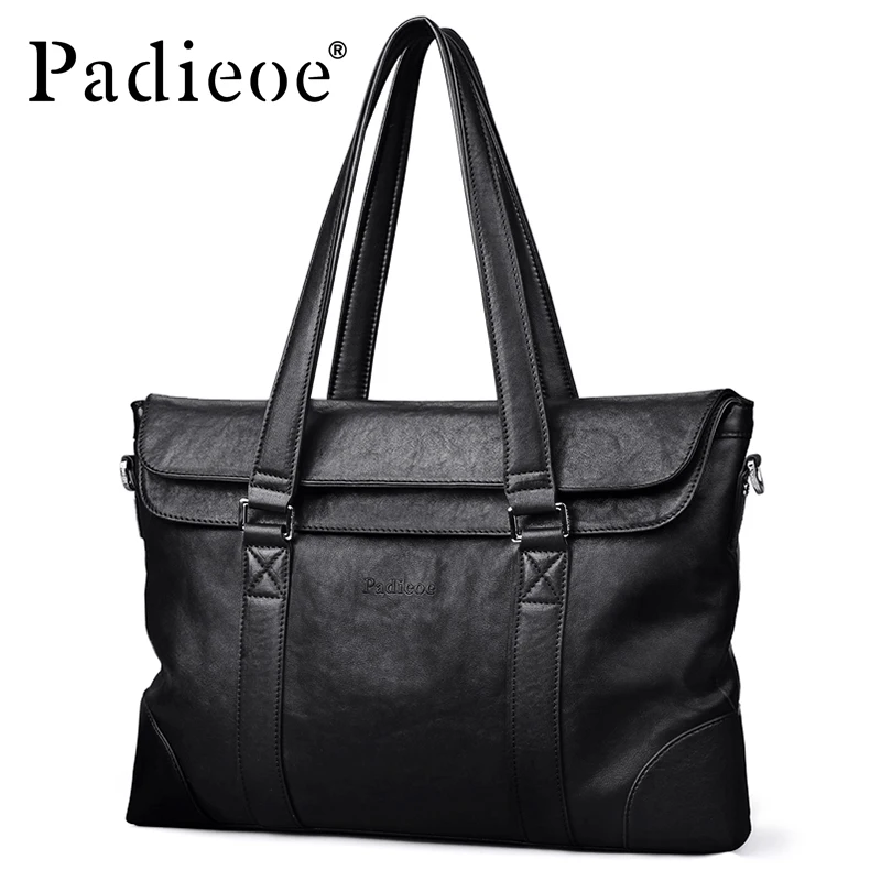 

Padieoe Luxury Brand Genuine Cow Leather Briefcase Large Capacity 15 Inch Laptop Tote Bag Fashion Business Men Office Portfolio