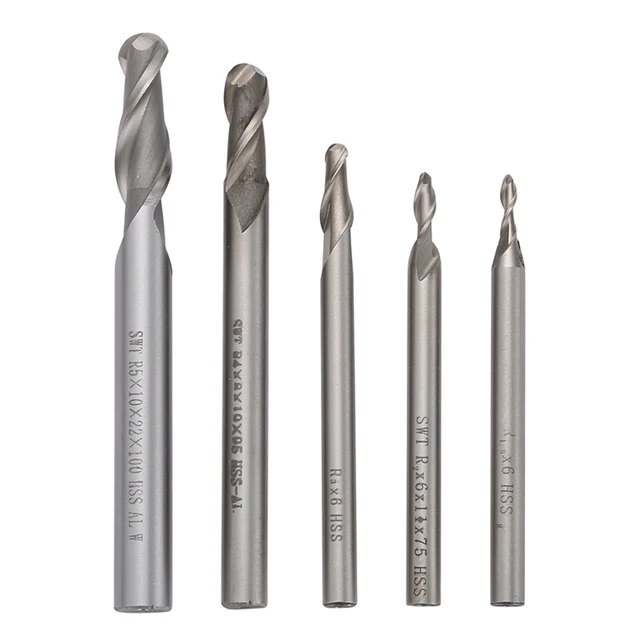 Milling Cutter HSS 2 Flute Ball Nose End Mills Straight Shank R1.5/2/3/4/5 Mill Cutter Lathe