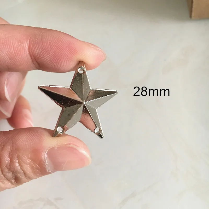 Запонка заклепка 3D Star Sew-on, запонка заклепка из цинкового сплава с отверстиями для шитья, 15 мм, 28 мм, 45 мм, цвет золотистый, серебристый, черный Gunmetal-FK