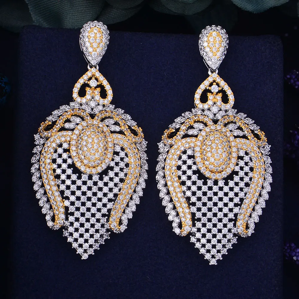 

GODKI 63mm Luxury Popular Geometry Kings' Mask Full Mirco Setting Cubic Zirconia CZ Naija Wedding Earring Fashion Jewelry