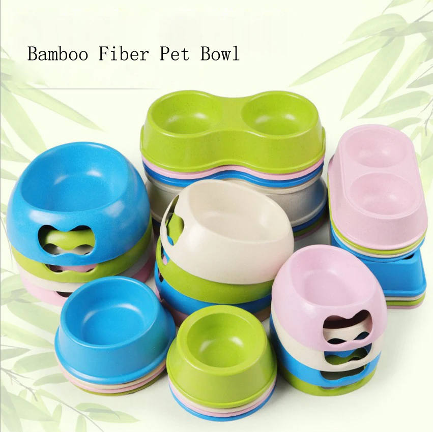 

New Bamboo Fiber Eco-friendly Dog Bowl Puppy Cats Food Feeding Water Drinking Non-Skid Double Bowl Pet Supplies Biodegradable