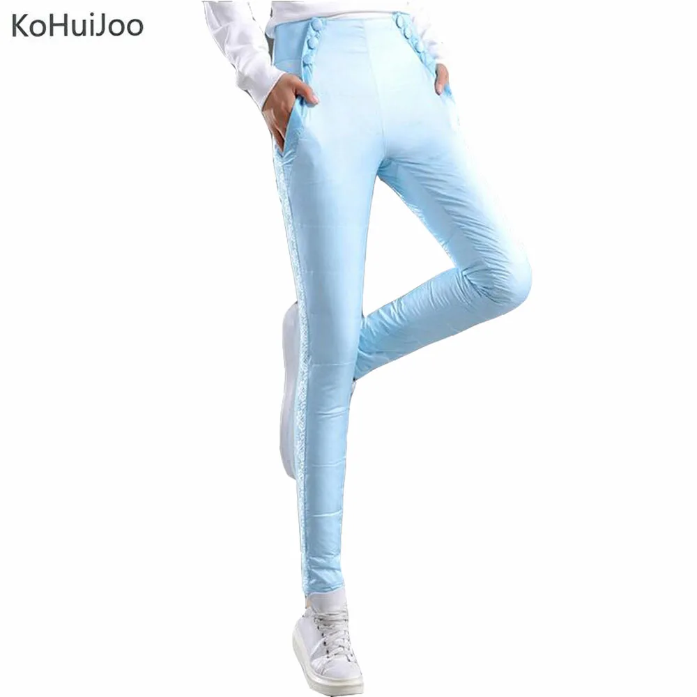 KoHuiJoo S-3XL большие размеры женские зимние штаны кружевные лоскутные теплые на