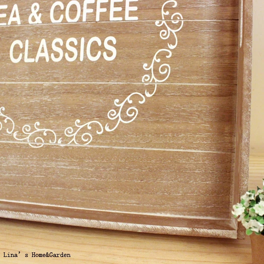 classic tea coffee hand crafted shabby large wooden square tray with cutout handle (4)