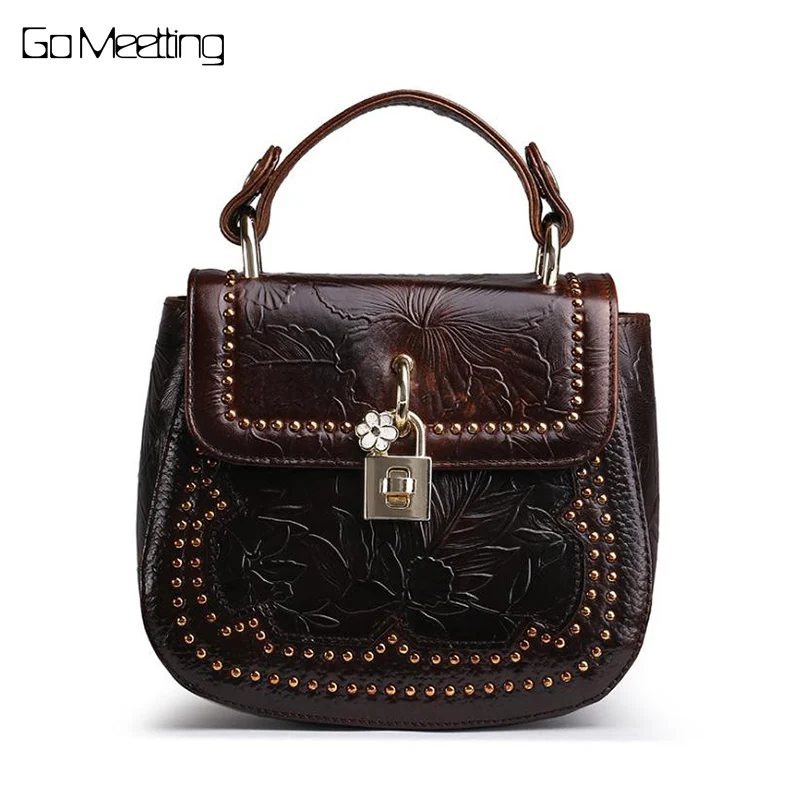 

Oil Wax Cowhide 100% Genuine Embossed Leather Women Small Tote Handbag Retro Messenger Cross body Bag High Quality Shoulder Bags