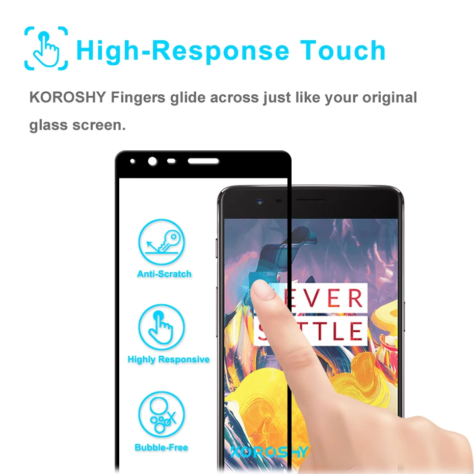 KOROSHY Tempered Glass for OnePlus 3 3T Three T OnePlus3 OnePlus3T One Plus 1+3T 1+3 Full Cover Screen Protector 9H Glass Film (6)