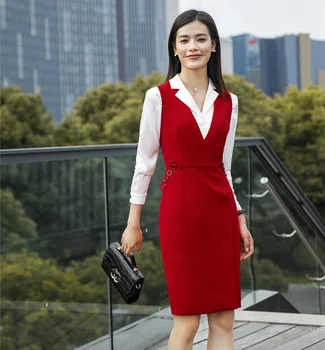 

Novelty Red Slim Fashion Casual Dresses Spring Autumn Formal Dress Uniforms Styles Office Ladies Dresses Vestidos Female Clothes