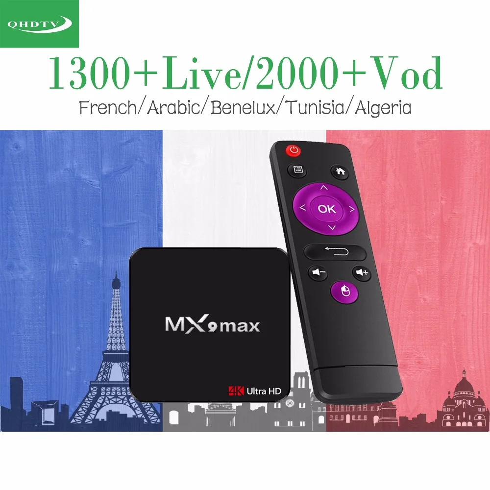 

MX9 Max Android 7.1 IPTV Box 1 Year QHDTV French Benelux Europe Arabic Channels IPTV for M3U Mag250 H96 X96 Set top Box