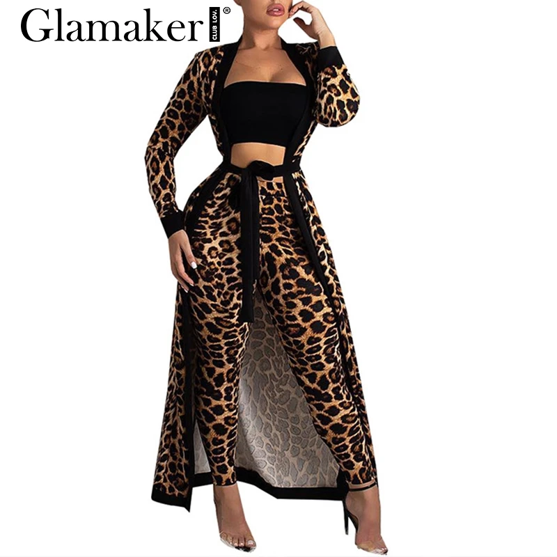

Glamaker Sexy leopard long sleeve jumpsuit Women plus size two piece suit jumpsuit romper Female autumn vintage playsuit overall