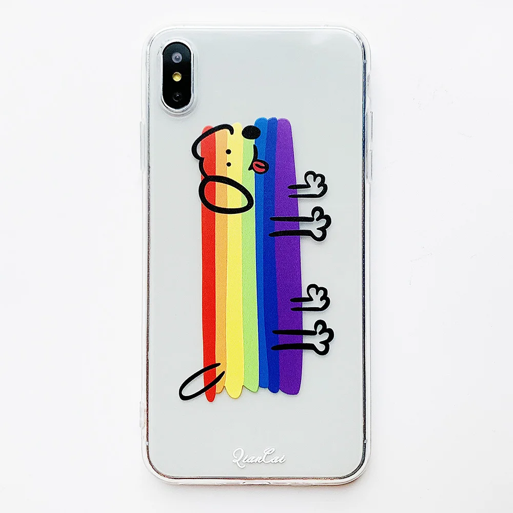 KIPX1102_3_JONSNOW Phone Case For iPhone 6S 7 8 Plus X XR XS Max Rainbow Dog and Rainyday Pattern Clear Soft Silicone Cover Cases