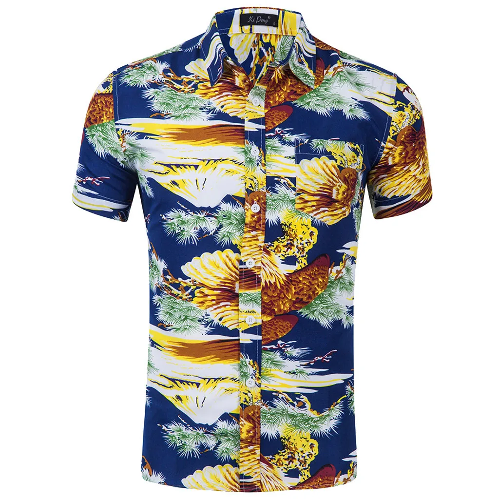 

2019 Summer Male Shirt Casual Hot Selling Short Sleeve Fashion Cardigan Men's Hawaiian shirts New Style Printed Beach Men Shirt