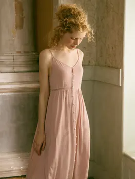 

Free Shipping 2019 New Summer Princess Nightdress Women's Long Slip Nightgown Pink and Cotton Nightshirt Soft Sleepwear