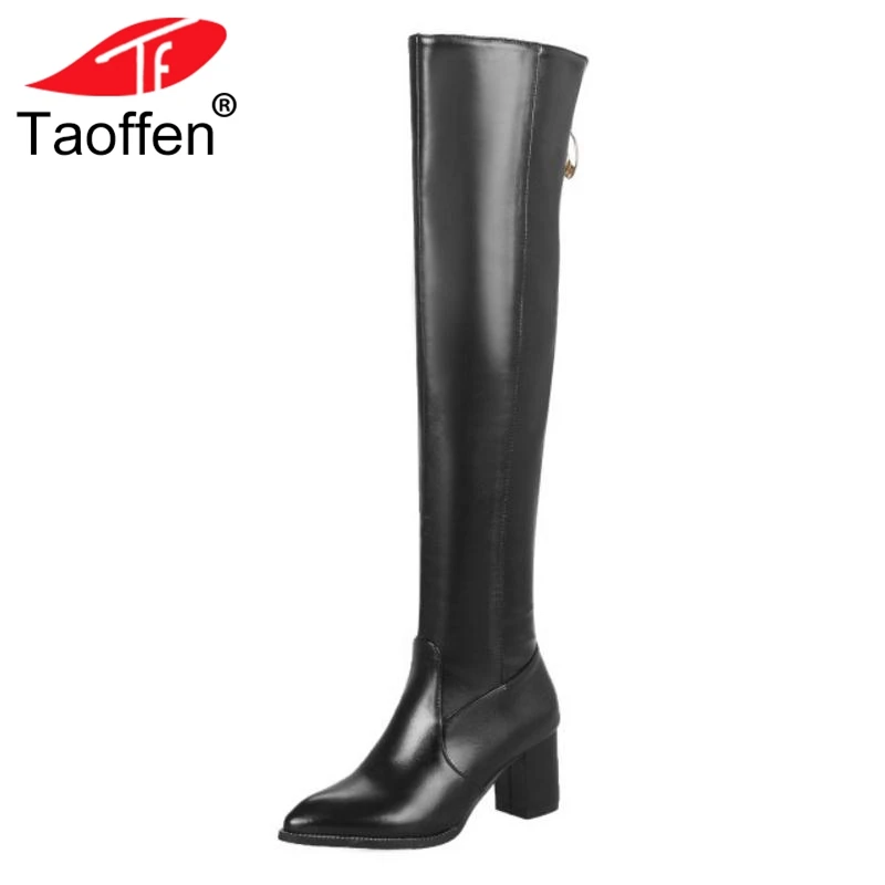 

TAOFFEN Plus Size 33-48 Women Thigh High Boots Fur Winter Woman Shoes Thick Heels Long Boots Fashion Sexy Warm Ladies Shoes