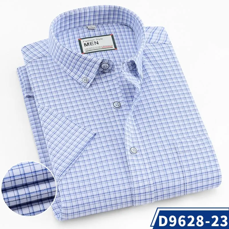Мужская клетчатая Повседневная рубашка из хлопка, модная мужская рубашка с коротким рукавом, оксфордские рубашки, Брендовые мужские летние рубашки - Цвет: D9628-23