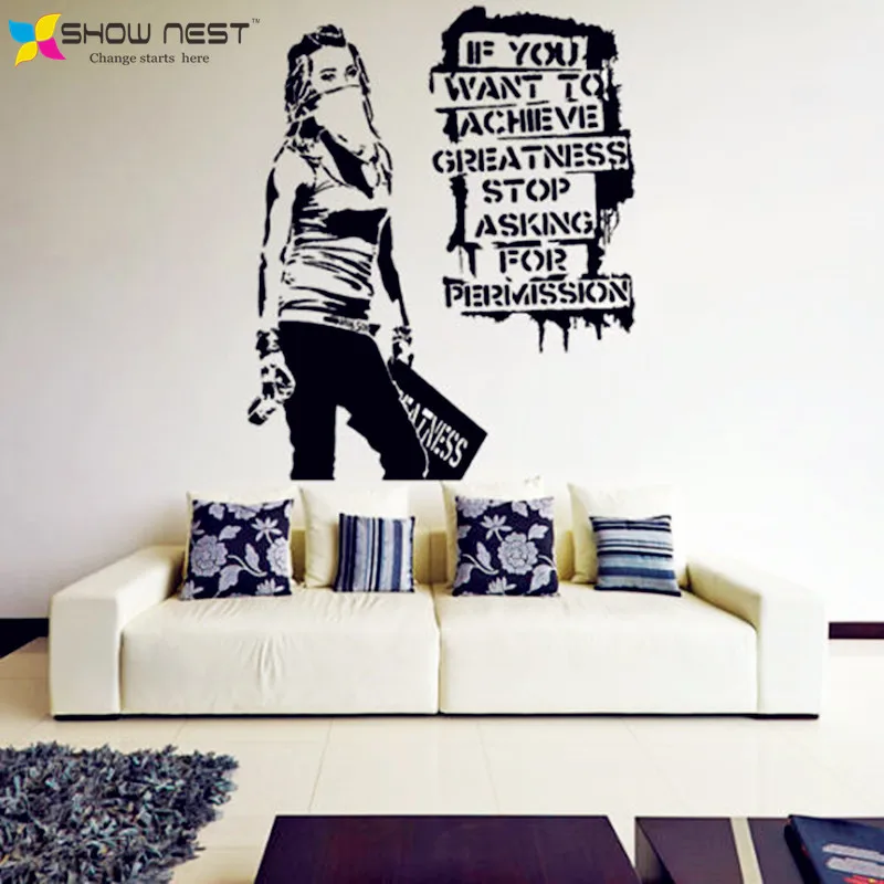 Banksy Vinyl Wall Decal Want to Achieve Greatness Graffiti Street Art Sticker Decor - Banks Style Home Decoration Banksy Vinyl Wall Decal Want to Achieve Greatness Graffiti Street Art Sticker Decor - Banks Style Home Decoration