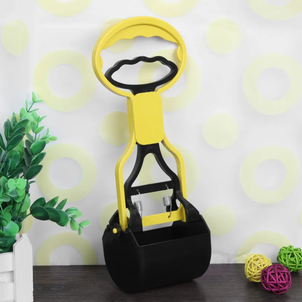 Собака Кошка Pooper Scooper 28 см с длинной ручкой захват, совок для уборки собачьих экскрементов для уборки на открытом воздухе уборщик отходов для уборки животных - Цвет: Цвет: желтый