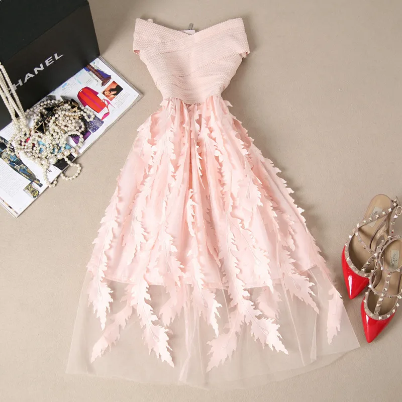 Young Gee/женское кружевное Бандажное лоскутное эластичное элегантное платье винтажное Цветочное платье для вечеринки - Цвет: Розовый