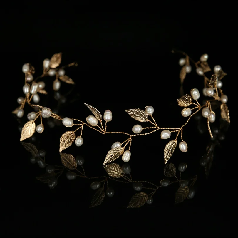 

Leaf Hair Jewelry Pearls Bridal Wedding Head Piece Bride Headwear Headband Hair Band Handmade Women Party Jewelry Accessories
