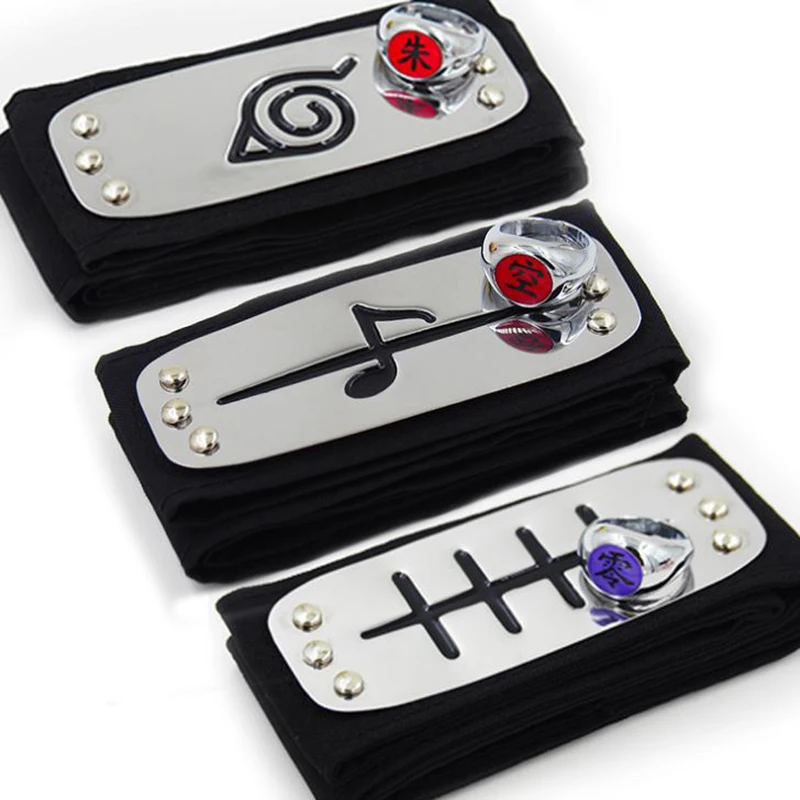 

2 Pcs/lot Hot sale Ring+Headband Uchiha Itachi Hidan Deidara Orochimaru Iwagakure Akatsuki cosplay figure toy