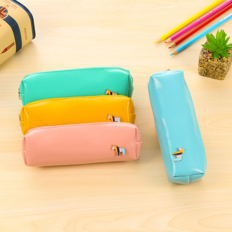 

DL South Korea Korean men and women creative pen small stationery simple fresh and beautiful cute pony leather pencil bag