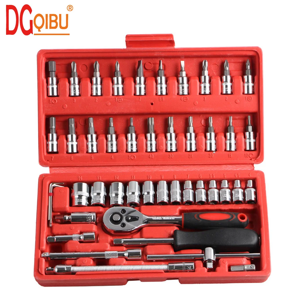 46pcs High Quality Hand Tools 1/4" Ratchet Wrench Socket Set Car Repair
