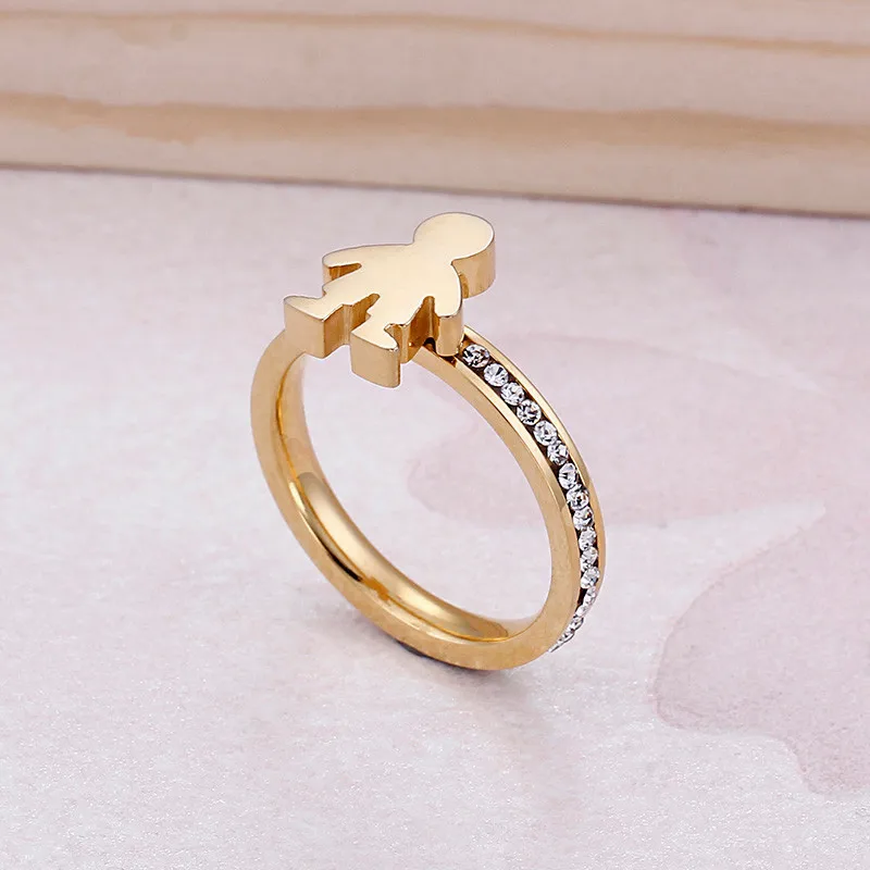 

New Stainless Steel Gold/Silver Boy Charm Rings For Women Rhinestone Cartoon Boy Finger Rings Size 6 7 8 9 Rings Jewelry