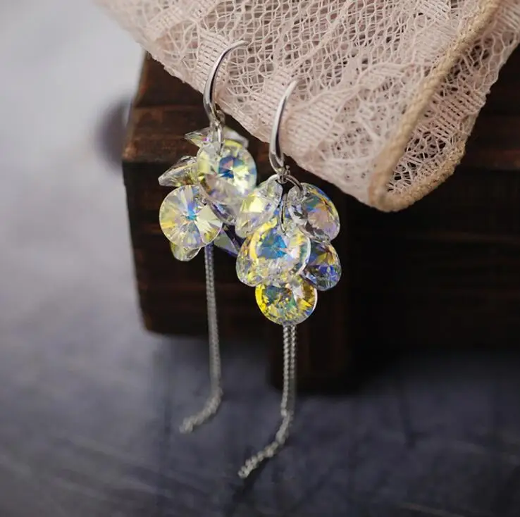 

18Bre Elegant colourful crystal charm long tassel Multilayer petals dangle earrings for women Girl Jewelry gift Pendante Femme