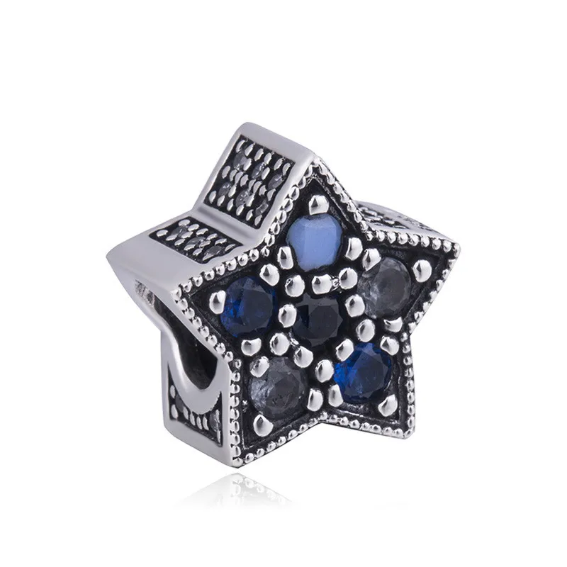 

925 Sterling Silver Bead Charm Bright Star With Multi-Colored Crystals Beads Fit Women Pandora Bracelet & Necklace Diy Jewelry