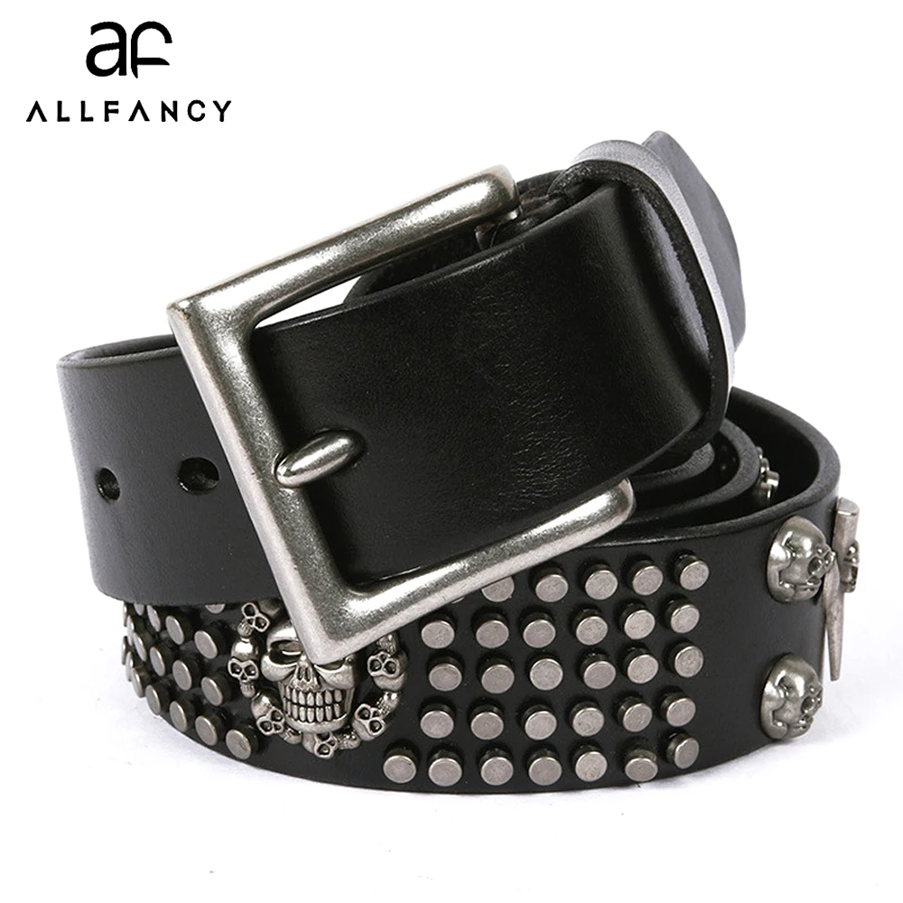 

Skull parts belt The first layer of cowhide belt Personality goth belt Embossed accessories belt Men's and women's leather belts