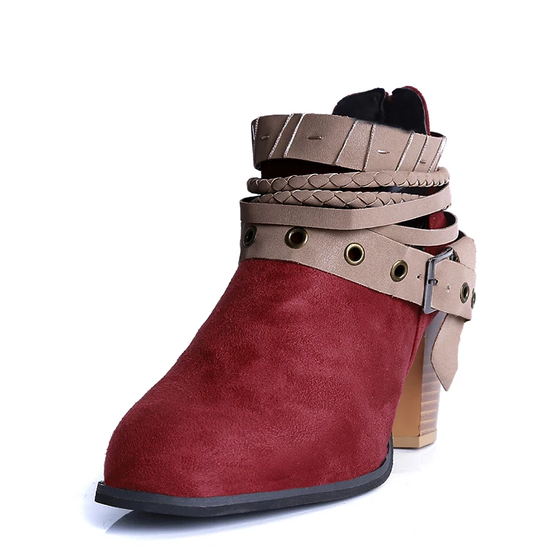 Женские ботинки; сезон осень-зима; модная повседневная женская обувь; Ботинки martin; замшевые ботинки с пряжкой; зимние ботинки на молнии на высоком каблуке