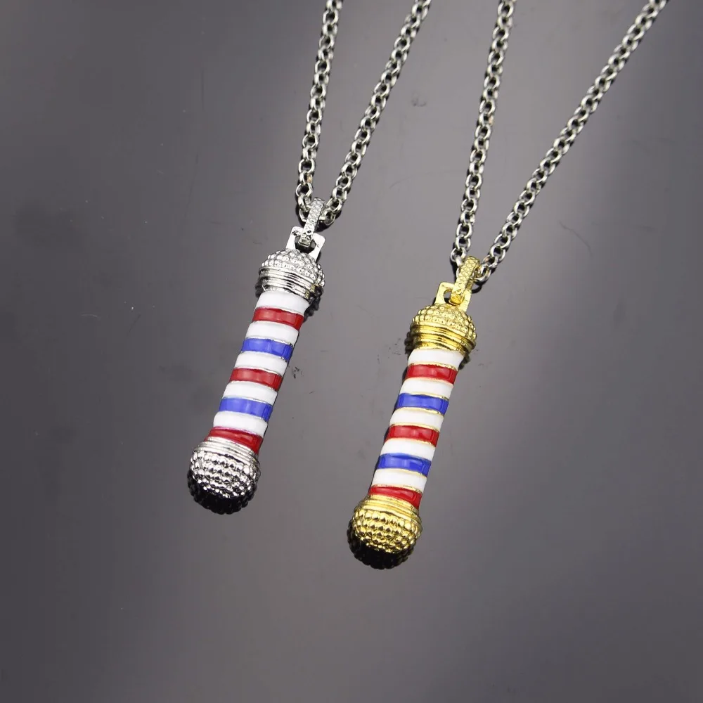 

New Barber Shop Pole 3D Barber Pole Pendant Necklace luxurious Long Chain Necklace Barber Hairdresser Souvenir Collier Jewelry