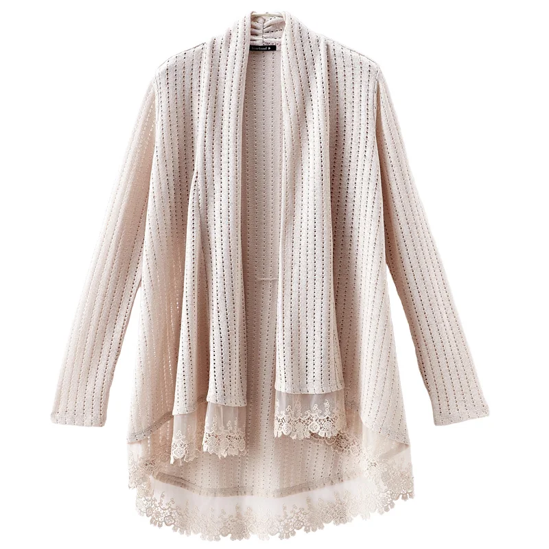 HEART SOUL Casual Loose Long Sleeve Cardigan Elegant Women Plus Size Knitted Lace Hem Sweater Jacket Ladies Outwears CT0095 |
