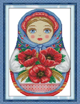 

Russian doll (9) Canvas DMC Counted Cross Stitch Kits printed Cross-stitch set Embroidery Needlework