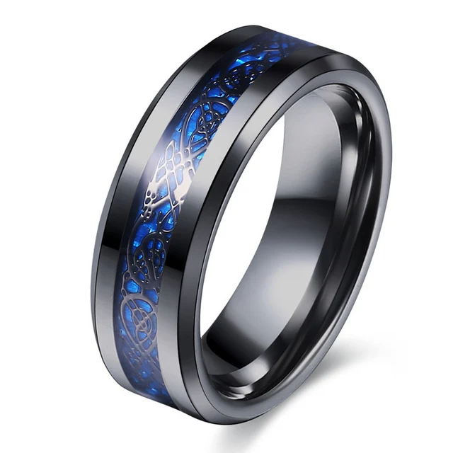 FWORLD New Men Cool Black Dragons Rings 316L Titanium Steel Black